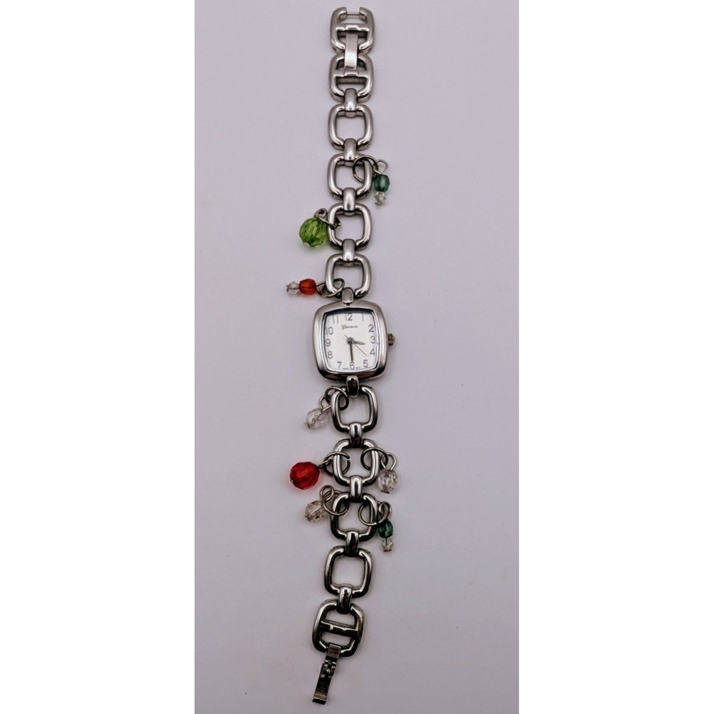 Geneva Woman Watch Silver Links W/ Beads Band New Battery - Picture 2 of 8